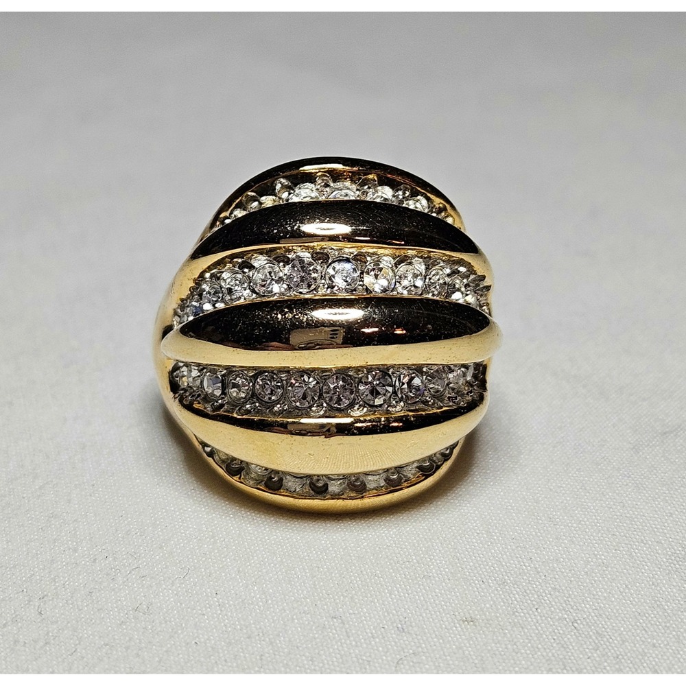 Kenneth Jay Lane Dome Ring Womens 8 Gold Tone Crystal Tiered Statement Vintage